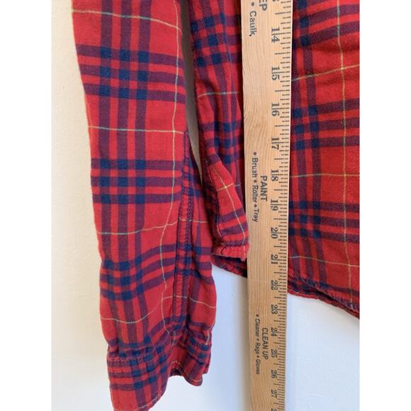 Hollister Women’s Shirt Red Blue Plaid Flannel Button Up Long Sleeve Logo Large - Picture 7 of 9